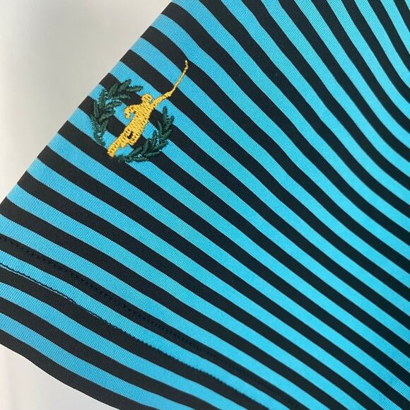 Peter Millar Summer Comfort Golf Polo Shirt Men XL Teal Blue Striped Embroidered - Picture 2 of 8